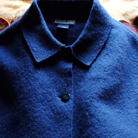LANDS' END BLUE WOOL CARDIGAN EUC Sz 14 EPLC - Picture 2 of 16